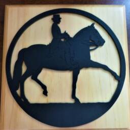 Two Horse & Rider Wall Hangings, One Female, Male - Equestrian Art Handcrafted Wooden - thumbnail 2