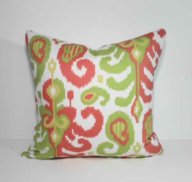 Ikat Decorative Pillow Cover Spring Pink & Green Cushion - image 1