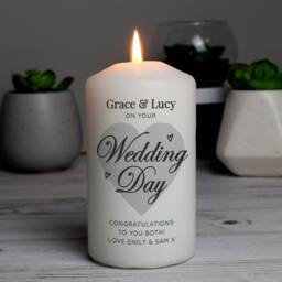Personalised On Your Wedding Day Pillar Candle - Custom Gift Romantic Keepsake 58 Hour Burn Time Present Organza Bag - thumbnail 2