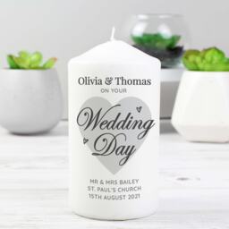 Personalised On Your Wedding Day Pillar Candle - Custom Gift Romantic Keepsake 58 Hour Burn Time Present Organza Bag - thumbnail 1