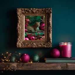Leopard Christmas Wall Art Print, Hot Pink & Emerald Jungle Decor, Maximalist Holiday Glam Animal Print Home Style - thumbnail 1