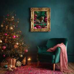 Leopard Christmas Wall Art Print, Hot Pink & Emerald Jungle Decor, Maximalist Holiday Glam Animal Print Home Style - thumbnail 3