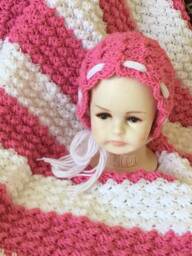 Handmade Crochet Baby Blanket & Hat Set, Rose White Acrylic, 0-3 Months - thumbnail 1