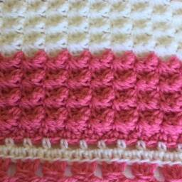 Handmade Crochet Baby Blanket & Hat Set, Rose White Acrylic, 0-3 Months - thumbnail 3