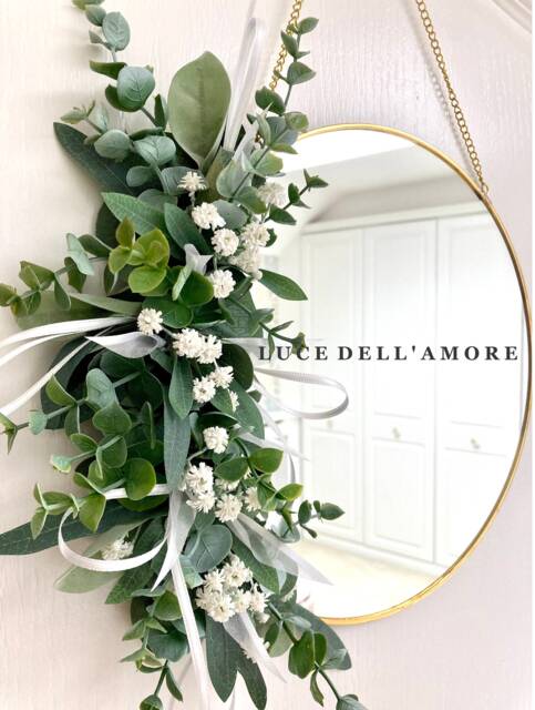 Gold Floral Mirror Eucalyptus & Gypsophila Wall Decor - image 1