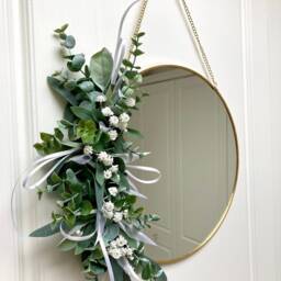 Gold Floral Mirror Eucalyptus & Gypsophila Wall Decor - thumbnail 3