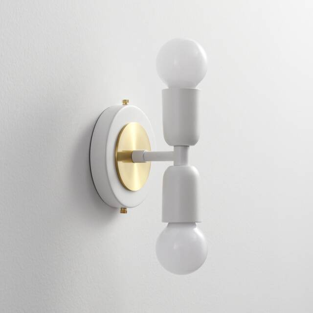 Luna Duo White & Gold Wall Sconce - Mid Century Industrial Modern 2-Light Lamp For & Ceiling Vanity Mirror & Bathroom Lighting - image 1