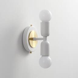 Luna Duo White & Gold Wall Sconce - Mid Century Industrial Modern 2-Light Lamp For & Ceiling Vanity Mirror & Bathroom Lighting - thumbnail 1