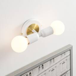 Luna Duo White & Gold Wall Sconce - Mid Century Industrial Modern 2-Light Lamp For & Ceiling Vanity Mirror & Bathroom Lighting - thumbnail 2