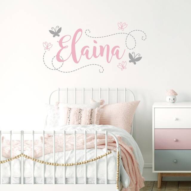 Girl Butterfly Wall Decals, Name Decal, Nursery Personalized Room Decor, Sticker - image 1