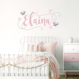 Girl Butterfly Wall Decals, Name Decal, Nursery Personalized Room Decor, Sticker - thumbnail 1
