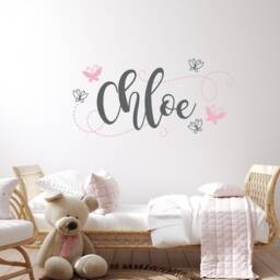 Girl Butterfly Wall Decals, Name Decal, Nursery Personalized Room Decor, Sticker - thumbnail 2