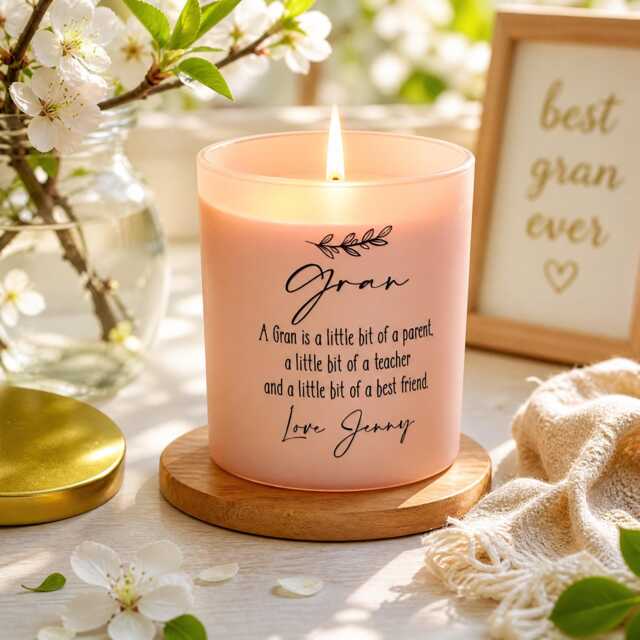 Personalised Candle - Pink Frosted Glass Jar - Gran Sentiment For Her Boxed 8cm Lavender - image 1