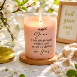 Personalised Candle - Pink Frosted Glass Jar - Gran Sentiment For Her Boxed 8cm Lavender