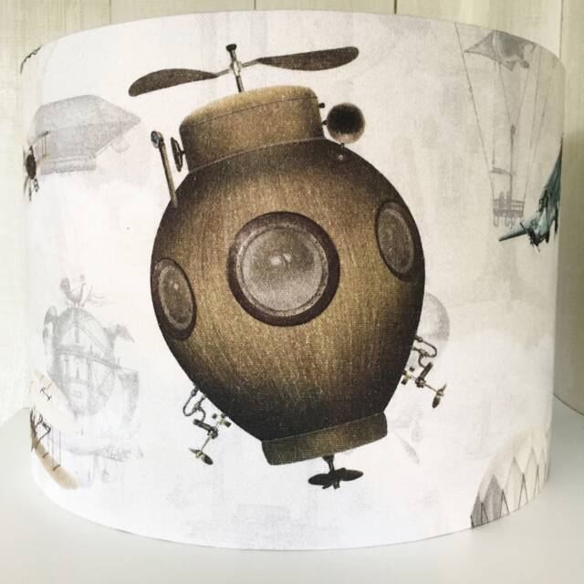 steampunk Lampshade, Planes 20cm 25cm 30cm 35cm, Drum, Ceiling, Table, Flying, Balloons, Biplanes - image 1
