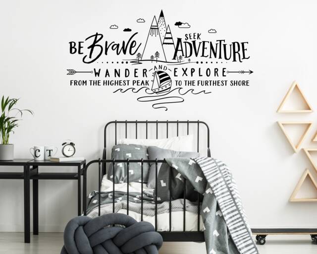 Be Brave Seek Adventure Wander & Explore Wall Decal - Mountains Decal, Nursery, Wanderlust, Kids Room - image 1