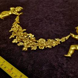 Large Ornate Applique Cherubs Floral Gilt White French Style Decorative Wall Furniture Onlay Moulding Pediment Plastic Decoration - thumbnail 3
