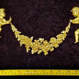 Large Ornate Applique Cherubs Floral Gilt White French Style Decorative Wall Furniture Onlay Moulding Pediment Plastic Decoration - thumbnail 2