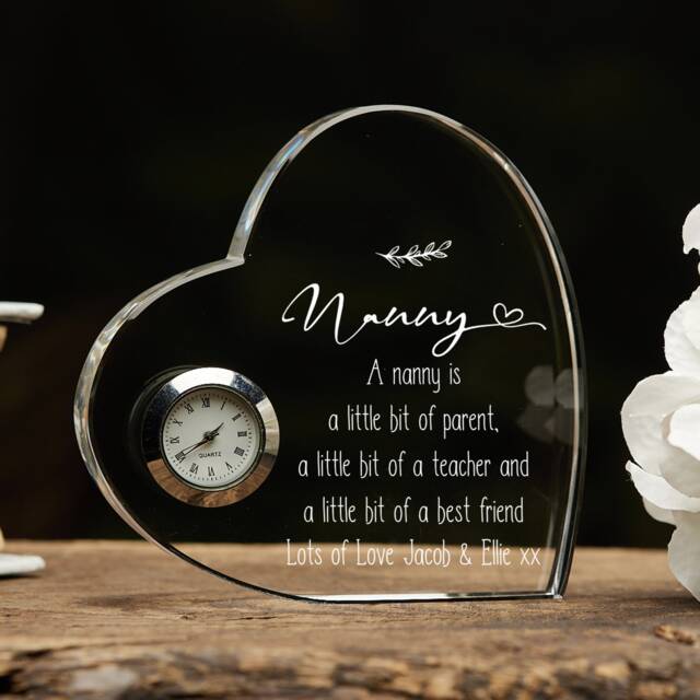 Engraved Personalised Nanny Crystal Glass Clock With Sentiment - image 1