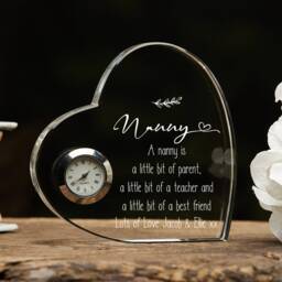 Engraved Personalised Nanny Crystal Glass Clock With Sentiment - thumbnail 1