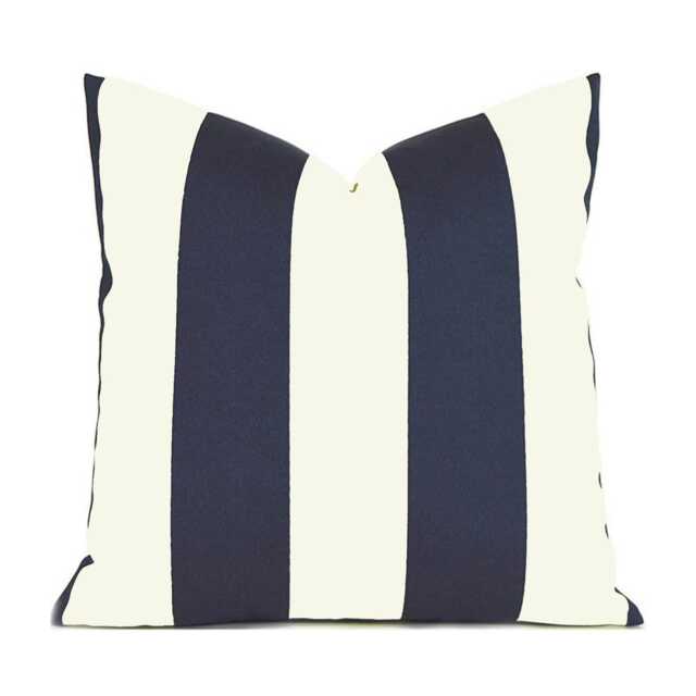 Indoor Pillow Cover With Zippers, Easy To Use & Washable, Cabana Navy & Off White - image 1