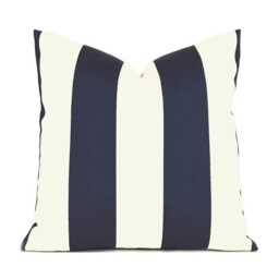 Indoor Pillow Cover With Zippers, Easy To Use & Washable, Cabana Navy & Off White - thumbnail 1