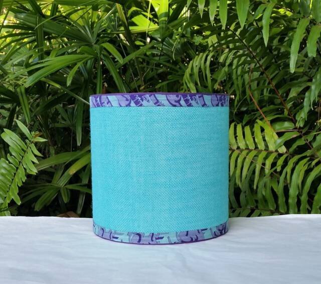 Turquoise Burlap Lampshade, Purple Trim Lamp Shade - image 1