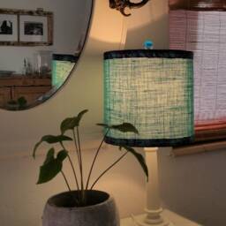 Turquoise Burlap Lampshade, Purple Trim Lamp Shade - thumbnail 2