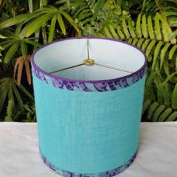 Turquoise Burlap Lampshade, Purple Trim Lamp Shade - thumbnail 3
