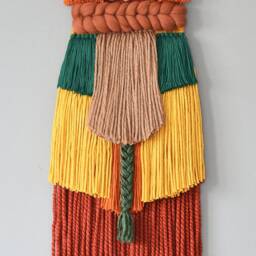 Chunky Wool Woven Wall Hanging, Boho Textured Fiber Art, Living Room Tapestry - thumbnail 2