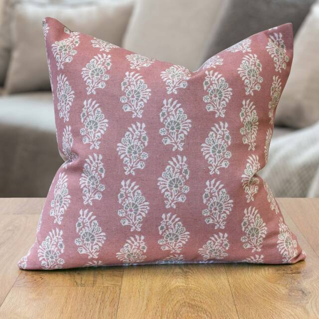 Chatsworth Linen-Blend Cushion in Dusky Pink. Geometric Floral Paisley Design On A Linen Mix Background. 17x17 - image 1