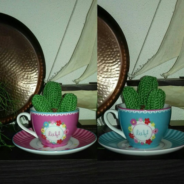 Crochet Cactus in Teacup, Crochet Cactus, Fake Plant Artificial - image 1