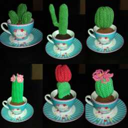 Crochet Cactus in Teacup, Crochet Cactus, Fake Plant Artificial - thumbnail 3