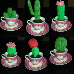 Crochet Cactus in Teacup, Crochet Cactus, Fake Plant Artificial - thumbnail 2