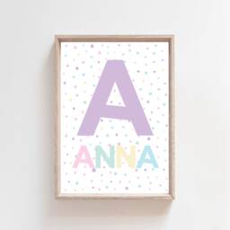 Pastel Nursery Prints, Purple Initial Print, Name Girls Bedroom Decor, Kids Wall Art, Playroom Pink & - thumbnail 2