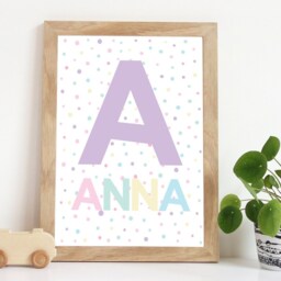 Pastel Nursery Prints, Purple Initial Print, Name Girls Bedroom Decor, Kids Wall Art, Playroom Pink & - thumbnail 1
