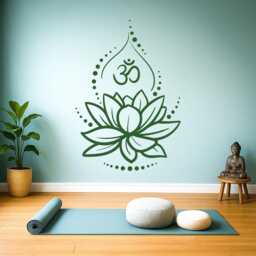 Lotus Flower Wall Decal With Om Symbol - Yoga Vinyl Sticker, Spiritual Boho Art For Meditation Room Or Bedroom Decor - #2549Di - thumbnail 1
