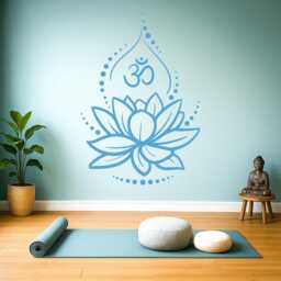 Lotus Flower Wall Decal With Om Symbol - Yoga Vinyl Sticker, Spiritual Boho Art For Meditation Room Or Bedroom Decor - #2549Di - thumbnail 2