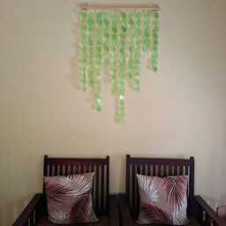 Soft Green Capiz Shell Curtain - Natural Seashell Wall Decor, Wood Dowel Hanger - thumbnail 4