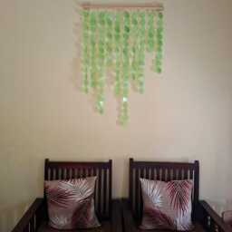 Soft Green Capiz Shell Curtain - Natural Seashell Wall Decor, Wood Dowel Hanger - thumbnail 2