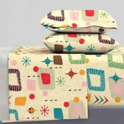Retro Mod Sheets - 1950S Atomic Pattern By Bruxamagica Mid Century Modern Geometric Cotton Sateen Sheet Set Bedding Spoonflower
