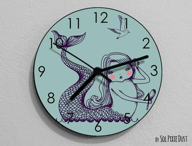 Mermaid Wall Clock 2 - Sea Life Kids Nursery Room, Teens Baby Room - image 1