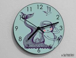 Mermaid Wall Clock 2 - Sea Life Kids Nursery Room, Teens Baby Room