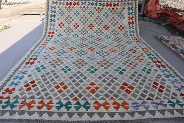 7x10 Natural Gray Kilim Rug - Afghan Hand Woven Dyes Wool Flat Weave Boho Oriental Area Geometric Living Room - image 1