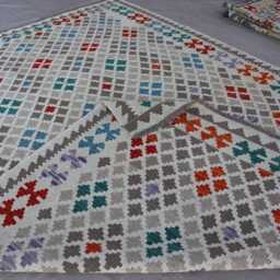 7x10 Natural Gray Kilim Rug - Afghan Hand Woven Dyes Wool Flat Weave Boho Oriental Area Geometric Living Room - thumbnail 4