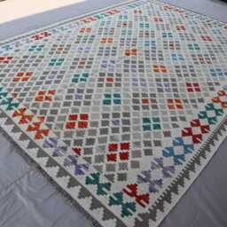 7x10 Natural Gray Kilim Rug - Afghan Hand Woven Dyes Wool Flat Weave Boho Oriental Area Geometric Living Room - thumbnail 2