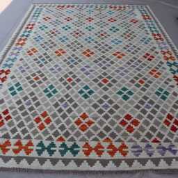 7x10 Natural Gray Kilim Rug - Afghan Hand Woven Dyes Wool Flat Weave Boho Oriental Area Geometric Living Room - thumbnail 3