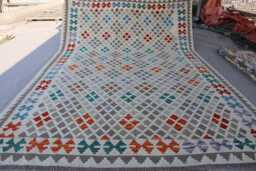 7x10 Natural Gray Kilim Rug - Afghan Hand Woven Dyes Wool Flat Weave Boho Oriental Area Geometric Living Room - thumbnail 1