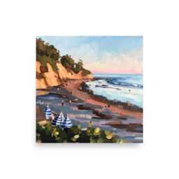 Hendry's Beach Golden Hour Square Art Print - Seascape Oil Painting By Sharon Schock - thumbnail 1