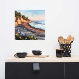 Hendry's Beach Golden Hour Square Art Print - Seascape Oil Painting By Sharon Schock - thumbnail 2